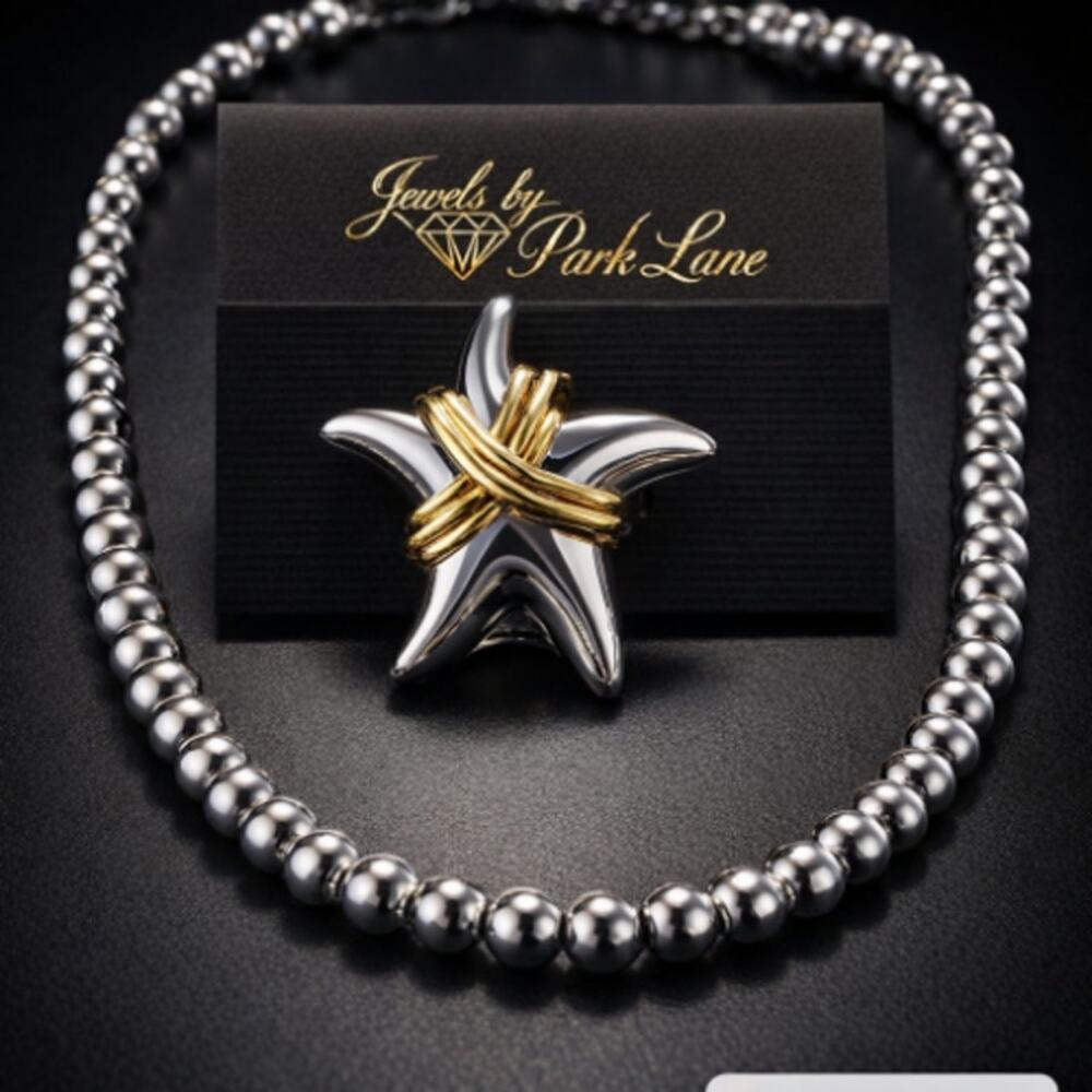 VTG Park Lane Mirage 18" Silver Beaded Necklace & Aquarius Starfish Pin Set NEW